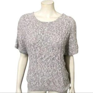 #80 Nine West Women's Crew Pullover Short Sleeve Cable Knit Sweater Gray Size M